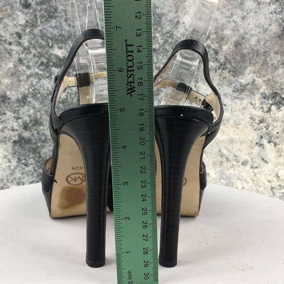MMK MICHAEL MICHAEL KORS Women's 8.5M Black Leather Platform High Heel Sandals - Picture 5 of 14